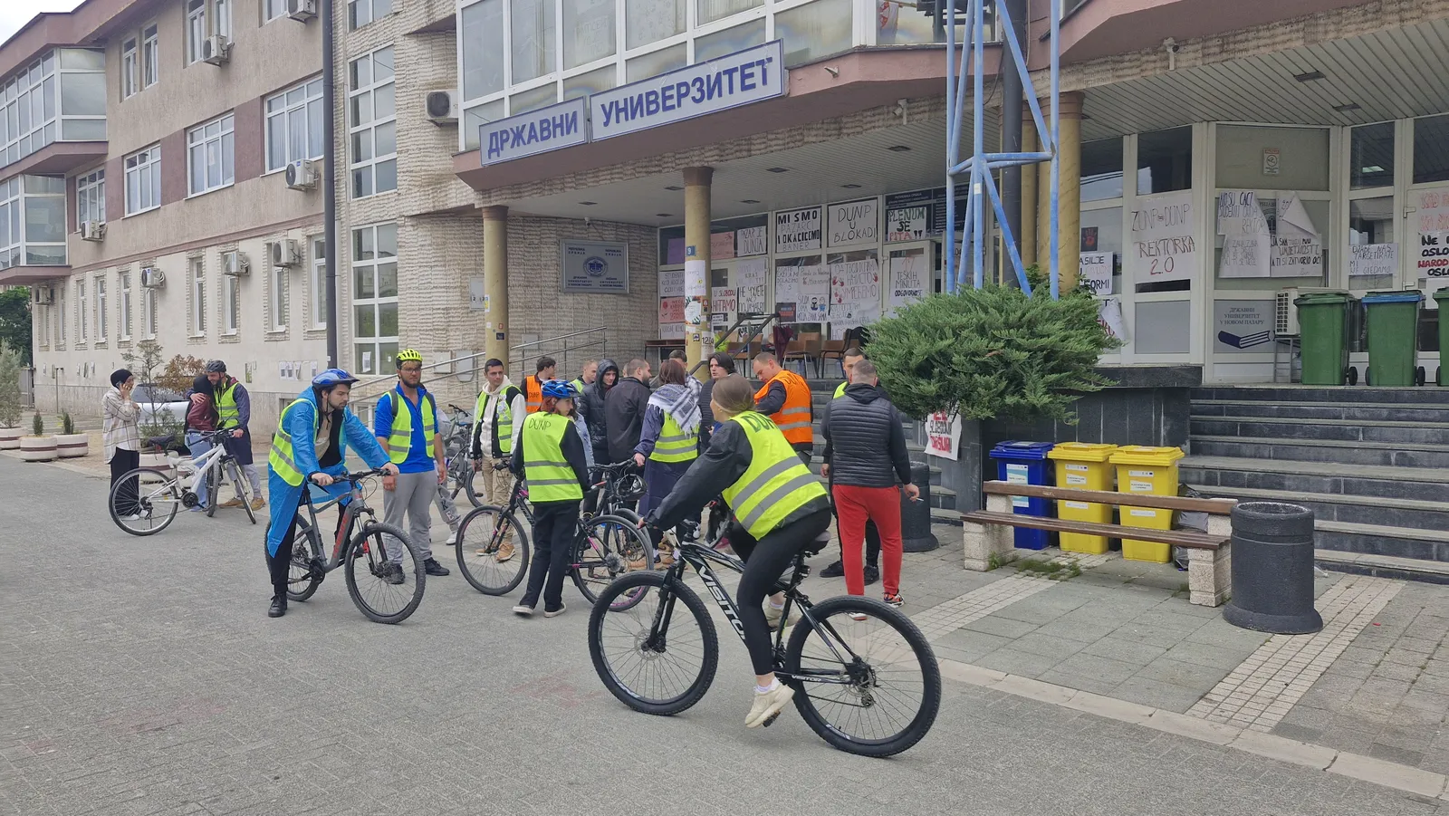 Students on bikes outside the university, Novi Pazar